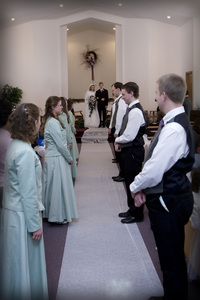 Bridal Party exited the platform first, and then formed a passage for the Bride and Groom.